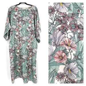 Tory Burch Robinson Floral Silk‎ Kimono Maxi Dress Hibiscus Small muumuu